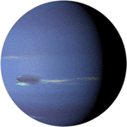 Neptune, the eighth and most distant planet from the Sun, is a dark, cold, and incredibly windy world. Like Uranus, it is an ice giant, composed of a dense mix of water, methane, and ammonia ices over a small rocky core. Neptune's atmosphere is known for its supersonic winds, which are the fastest in the solar system, reaching speeds of over 2,100 km/h (1,300 mph). It has a faint, fragmented ring system and 14 known moons, the largest of which is Triton. Triton is unique for its retrograde orbit, suggesting it was likely a captured dwarf planet from the Kuiper Belt. The planet's deep blue color is a result of methane in its atmosphere absorbing red light.